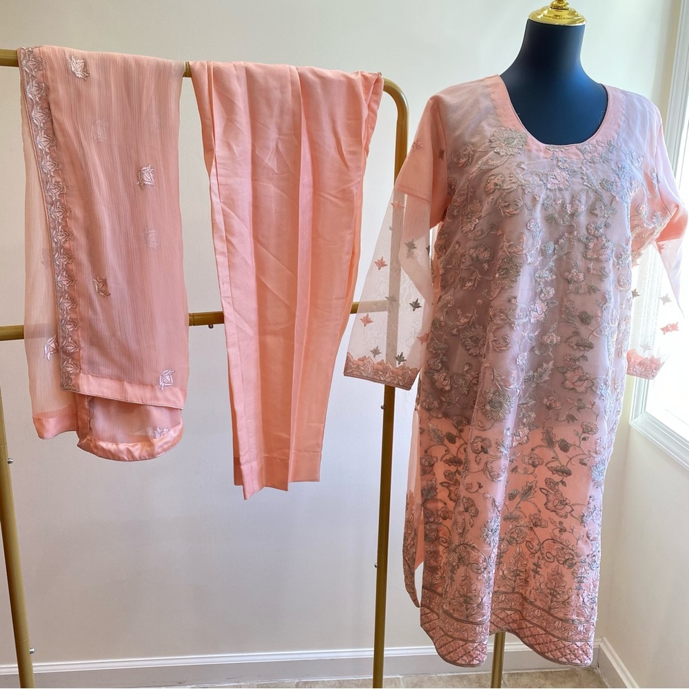 Elegant Peach Embroidered shalwar kameez
